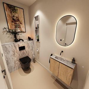 Mondiaz TURE-DLUX 60cm toiletmeubel Washed Oak. EDEN wastafel Glace positie links. Zonder kraangat. TUREDX60WASL0GLA