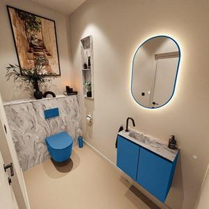 Mondiaz TURE-DLUX 60cm toiletmeubel Jeans. EDEN wastafel Glace positie links. Met 1 kraangat. TUREDX60JEAL1GLA