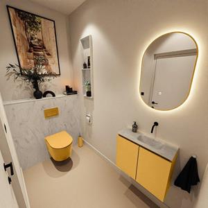 Mondiaz TURE-DLUX 60cm toiletmeubel Ocher. EDEN wastafel Opalo positie rechts. Zonder kraangat. TUREDX60OCHR0OPA