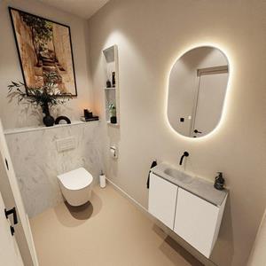 Mondiaz TURE-DLUX 60cm toiletmeubel Talc. EDEN wastafel Opalo positie links. Zonder kraangat. TUREDX60TALL0OPA