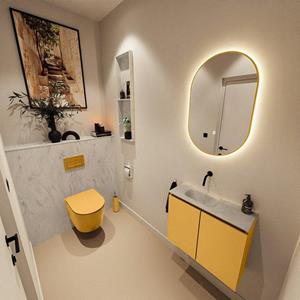 Mondiaz TURE-DLUX 60cm toiletmeubel Ocher. EDEN wastafel Opalo positie links. Zonder kraangat. TUREDX60OCHL0OPA