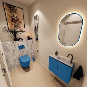 Mondiaz TURE-DLUX 60cm toiletmeubel Jeans. EDEN wastafel Glace positie rechts. Met 1 kraangat. TUREDX60JEAR1GLA