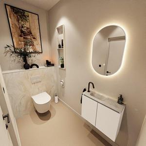 Mondiaz TURE-DLUX 60cm toiletmeubel Talc. EDEN wastafel Ostra positie links. Met 1 kraangat. TUREDX60TALL1OST