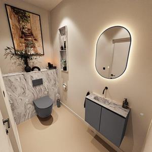 Mondiaz TURE-DLUX 60cm toiletmeubel Dark Grey. EDEN wastafel Glace positie links. Zonder kraangat. TUREDX60DGRL0GLA