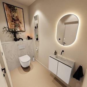 Mondiaz TURE-DLUX 60cm toiletmeubel Linen. EDEN wastafel Opalo positie midden. Zonder kraangat. TUREDX60LINM0OPA