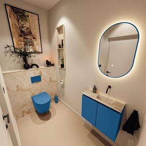 Mondiaz TURE-DLUX 60cm toiletmeubel Jeans. EDEN wastafel Frappe positie rechts. Zonder kraangat. TUREDX60JEAR0FRA