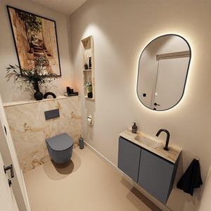 Mondiaz TURE-DLUX 60cm toiletmeubel Dark Grey. EDEN wastafel Frappe positie midden. Met 1 kraangat. TUREDX60DGRM1FRA