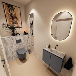 Mondiaz TURE-DLUX 60cm toiletmeubel Dark Grey. EDEN wastafel Glace positie rechts. Zonder kraangat. TUREDX60DGRR0GLA