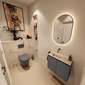 Mondiaz TURE-DLUX 60cm toiletmeubel Dark Grey. EDEN wastafel Frappe positie links. Zonder kraangat. TUREDX60DGRL0FRA