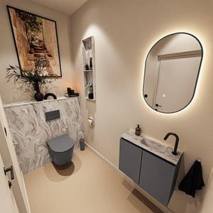 Mondiaz TURE-DLUX 60cm toiletmeubel Dark Grey. EDEN wastafel Glace positie rechts. Met 1 kraangat. TUREDX60DGRR1GLA