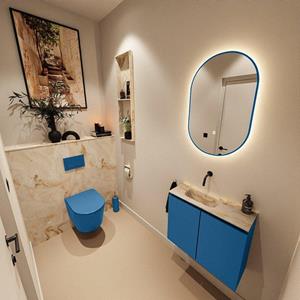 Mondiaz TURE-DLUX 60cm toiletmeubel Jeans. EDEN wastafel Frappe positie links. Zonder kraangat. TUREDX60JEAL0FRA