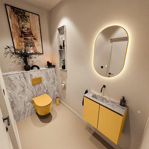 Mondiaz TURE-DLUX 60cm toiletmeubel Ocher. EDEN wastafel Glace positie links. Zonder kraangat. TUREDX60OCHL0GLA