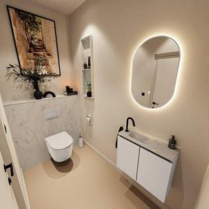 Mondiaz TURE-DLUX 60cm toiletmeubel Linen. EDEN wastafel Opalo positie links. Met 1 kraangat. TUREDX60LINL1OPA