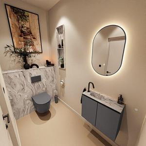 Mondiaz TURE-DLUX 60cm toiletmeubel Dark Grey. EDEN wastafel Glace positie links. Met 1 kraangat. TUREDX60DGRL1GLA
