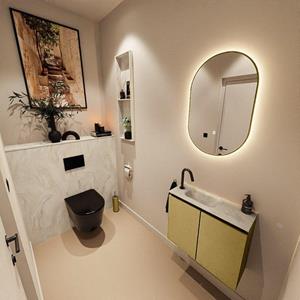Mondiaz TURE-DLUX 60cm toiletmeubel Oro. EDEN wastafel Ostra positie links. Met 1 kraangat. TUREDX60OROL1OST