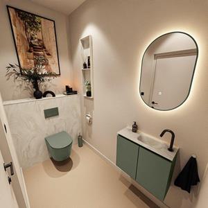 Mondiaz TURE-DLUX 60cm toiletmeubel Army. EDEN wastafel Ostra positie rechts. Met 1 kraangat. TUREDX60ARMR1OST