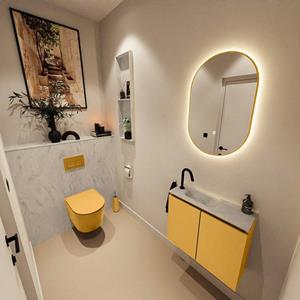 Mondiaz TURE-DLUX 60cm toiletmeubel Ocher. EDEN wastafel Opalo positie links. Met 1 kraangat. TUREDX60OCHL1OPA