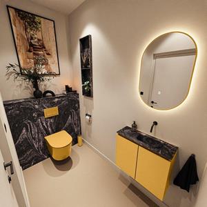 Mondiaz TURE-DLUX 60cm toiletmeubel Ocher. EDEN wastafel Lava positie rechts. Zonder kraangat. TUREDX60OCHR0LAV