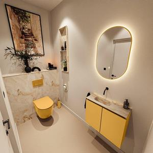 Mondiaz TURE-DLUX 60cm toiletmeubel Ocher. EDEN wastafel Frappe positie links. Zonder kraangat. TUREDX60OCHL0FRA