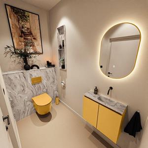 Mondiaz TURE-DLUX 60cm toiletmeubel Ocher. EDEN wastafel Glace positie rechts. Zonder kraangat. TUREDX60OCHR0GLA