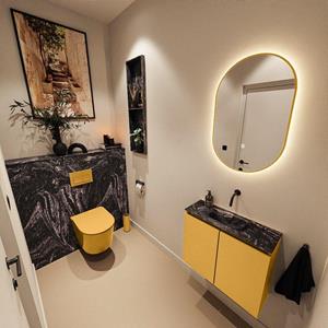 Mondiaz TURE-DLUX 60cm toiletmeubel Ocher. EDEN wastafel Lava positie midden. Zonder kraangat. TUREDX60OCHM0LAV