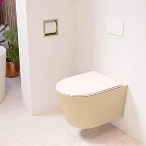 Mondiaz LAVIE wandclosetpack - 36x53cm - diepspoel - rimless - Sand (beige) - softclose - quick-release - toiletzitting - Rosee (roze) LAVIEsetSanRos