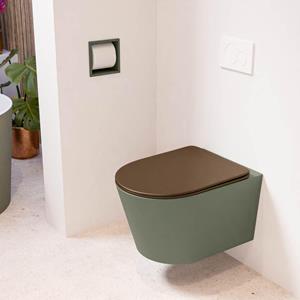 Mondiaz LAVIE wandclosetpack - 36x53cm - diepspoel - rimless - Army (groen) - softclose - quick-release - toiletzitting - Rust (rood) LAVIEsetArmRus