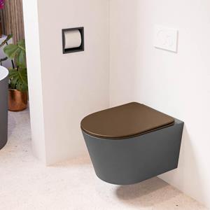 Mondiaz LAVIE wandclosetpack - 36x53cm - diepspoel - rimless - Dark grey (grijs) - softclose - quick-release - toiletzitting - Rust (rood) LAVIEsetDgrRus