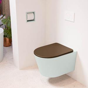 Mondiaz LAVIE wandclosetpack - 36x53cm - diepspoel - rimless - Greey (grijs) - softclose - quick-release - toiletzitting - Rust (rood) LAVIEsetGreRus
