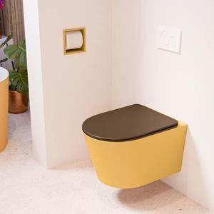 Mondiaz LAVIE wandclosetpack - 36x53cm - diepspoel - rimless - Ocher (geel) - softclose - quick-release - toiletzitting - Rust (rood) LAVIEsetOchRus