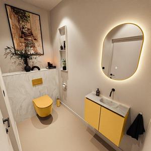 Mondiaz TURE-DLUX 60cm toiletmeubel Ocher. EDEN wastafel Ostra positie rechts. Zonder kraangat. TUREDX60OCHR0OST