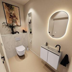 Mondiaz TURE-DLUX 60cm toiletmeubel Cale. EDEN wastafel Opalo positie rechts. Met 1 kraangat. TUREDX60CALR1OPA