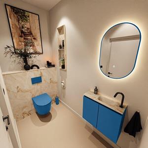 Mondiaz TURE-DLUX 60cm toiletmeubel Jeans. EDEN wastafel Frappe positie rechts. Met 1 kraangat. TUREDX60JEAR1FRA