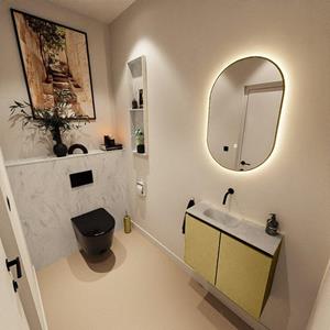 Mondiaz TURE-DLUX 60cm toiletmeubel Oro. EDEN wastafel Opalo positie links. Zonder kraangat. TUREDX60OROL0OPA