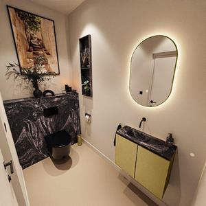 Mondiaz TURE-DLUX 60cm toiletmeubel Oro. EDEN wastafel Lava positie links. Zonder kraangat. TUREDX60OROL0LAV