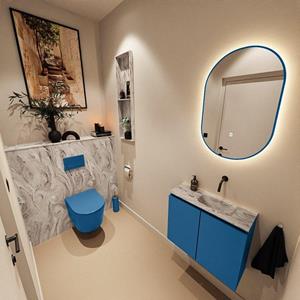 Mondiaz TURE-DLUX 60cm toiletmeubel Jeans. EDEN wastafel Glace positie rechts. Zonder kraangat. TUREDX60JEAR0GLA