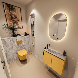 Mondiaz TURE-DLUX 60cm toiletmeubel Ocher. EDEN wastafel Glace positie links. Met 1 kraangat. TUREDX60OCHL1GLA