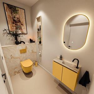Mondiaz TURE-DLUX 60cm toiletmeubel Ocher. EDEN wastafel Frappe positie rechts. Met 1 kraangat. TUREDX60OCHR1FRA