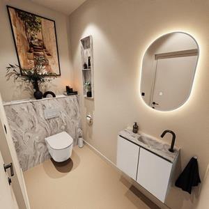 Mondiaz TURE-DLUX 60cm toiletmeubel Linen. EDEN wastafel Glace positie rechts. Met 1 kraangat. TUREDX60LINR1GLA