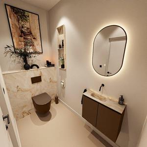 Mondiaz TURE-DLUX 60cm toiletmeubel Rust. EDEN wastafel Frappe positie links. Zonder kraangat. TUREDX60RUSL0FRA