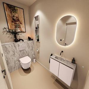 Mondiaz TURE-DLUX 60cm toiletmeubel Rosee. EDEN wastafel Glace positie links. Zonder kraangat. TUREDX60ROSL0GLA