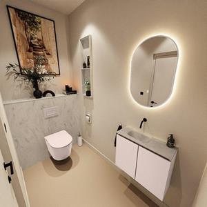 Mondiaz TURE-DLUX 60cm toiletmeubel Rosee. EDEN wastafel Opalo positie links. Zonder kraangat. TUREDX60ROSL0OPA