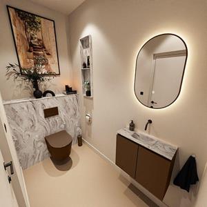 Mondiaz TURE-DLUX 60cm toiletmeubel Rust. EDEN wastafel Glace positie midden. Zonder kraangat. TUREDX60RUSM0GLA