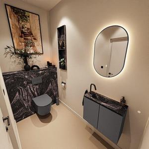 Mondiaz TURE-DLUX 60cm toiletmeubel Dark Grey. EDEN wastafel Lava positie links. Met 1 kraangat. TUREDX60DGRL1LAV