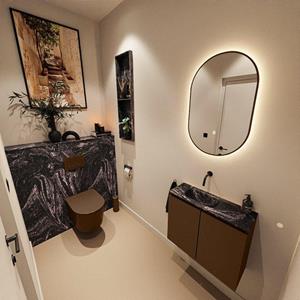 Mondiaz TURE-DLUX 60cm toiletmeubel Rust. EDEN wastafel Lava positie links. Zonder kraangat. TUREDX60RUSL0LAV