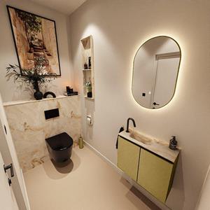 Mondiaz TURE-DLUX 60cm toiletmeubel Oro. EDEN wastafel Frappe positie links. Met 1 kraangat. TUREDX60OROL1FRA