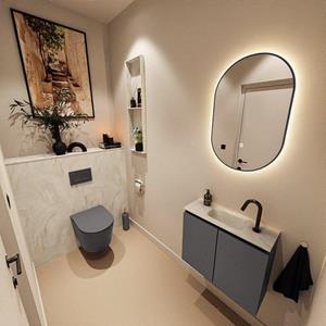 Mondiaz TURE-DLUX 60cm toiletmeubel Dark Grey. EDEN wastafel Ostra positie midden. Met 1 kraangat. TUREDX60DGRM1OST