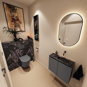 Mondiaz TURE-DLUX 60cm toiletmeubel Dark Grey. EDEN wastafel Lava positie rechts. Zonder kraangat. TUREDX60DGRR0LAV
