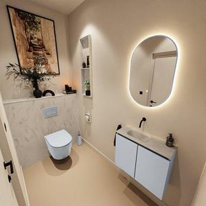 Mondiaz TURE-DLUX 60cm toiletmeubel Clay. EDEN wastafel Opalo positie links. Zonder kraangat. TUREDX60CLAL0OPA