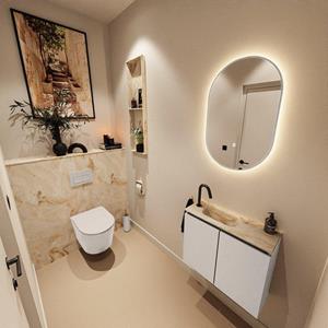 Mondiaz TURE-DLUX 60cm toiletmeubel Linen. EDEN wastafel Frappe positie links. Met 1 kraangat. TUREDX60LINL1FRA